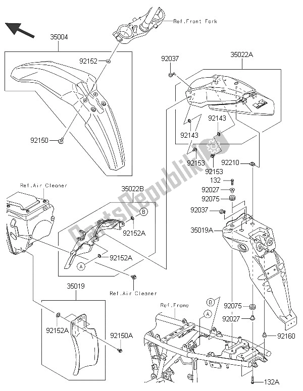 All parts for the Fenders of the Kawasaki KLX 250 2016