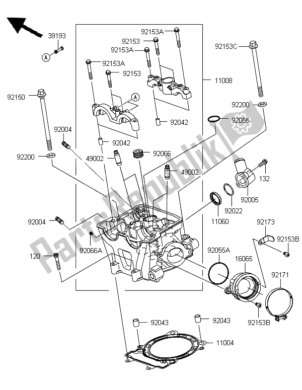 All parts for the Cylinder Head of the Kawasaki KX 450 2013