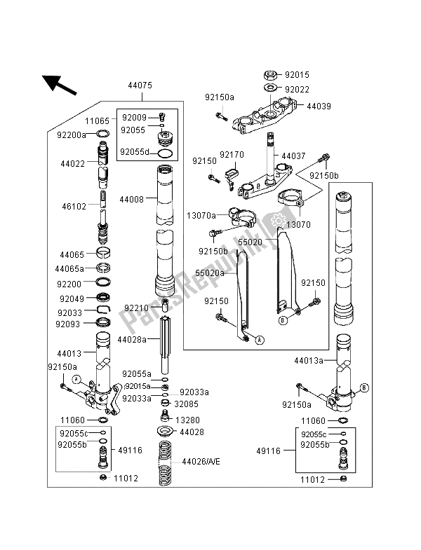 Toutes les pièces pour le Fourche Avant du Kawasaki KX 125 2000