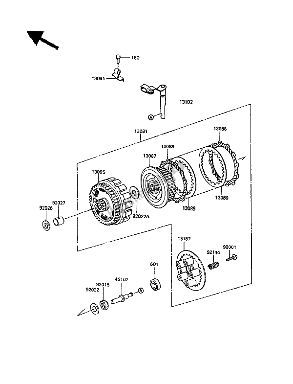 All parts for the Clutch of the Kawasaki KLR 500 1987