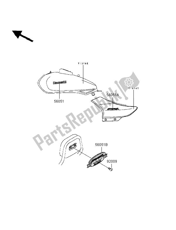 Tutte le parti per il Decalcomanie (viola) del Kawasaki Eliminator 125 1998