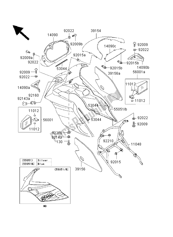 All parts for the Cowling of the Kawasaki GPZ 500S 2003