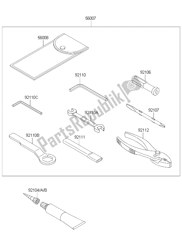 Alle onderdelen voor de Eigenaars Tools van de Kawasaki Ninja ZX 10R ABS 1000 2015