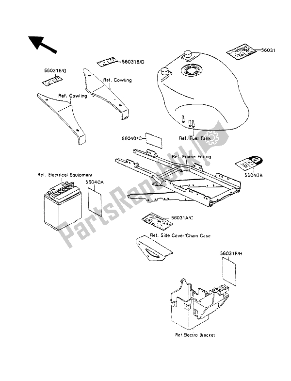 Tutte le parti per il Etichette del Kawasaki ZXR 750 1989