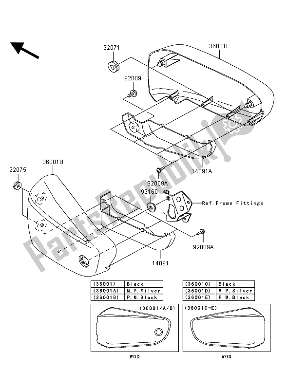 Tutte le parti per il Coperture Laterali del Kawasaki VN 1500 Mean Streak 2002