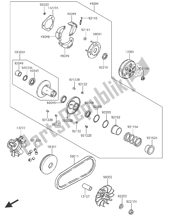 Tutte le parti per il Convertitore Da Cintura del Kawasaki J 125 2016