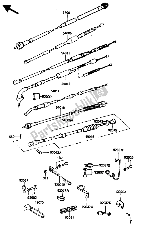 Alle onderdelen voor de Kabel van de Kawasaki KE 125 1985