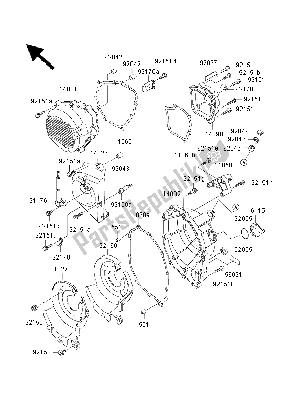 All parts for the Engine Covers of the Kawasaki Ninja ZX 6R 600 2000