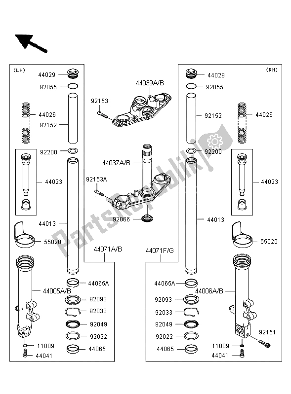 Alle onderdelen voor de Voorvork van de Kawasaki ER 6F 650 2008