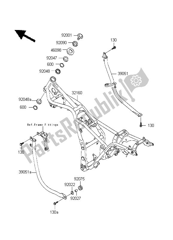 Alle onderdelen voor de Kader van de Kawasaki EL 252 1999