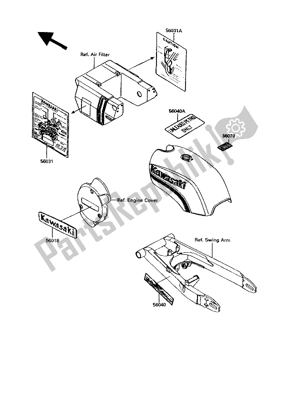 Alle onderdelen voor de Etiket van de Kawasaki GPZ 305 Belt Drive 1993