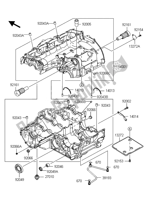 All parts for the Crankcase of the Kawasaki Z 1000 2010