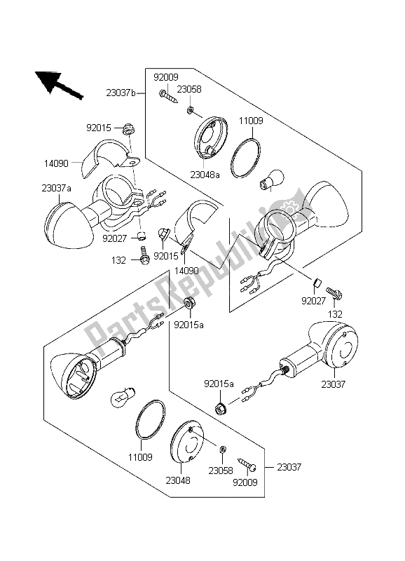 Alle onderdelen voor de Richtingaanwijzers van de Kawasaki EN 500 1999