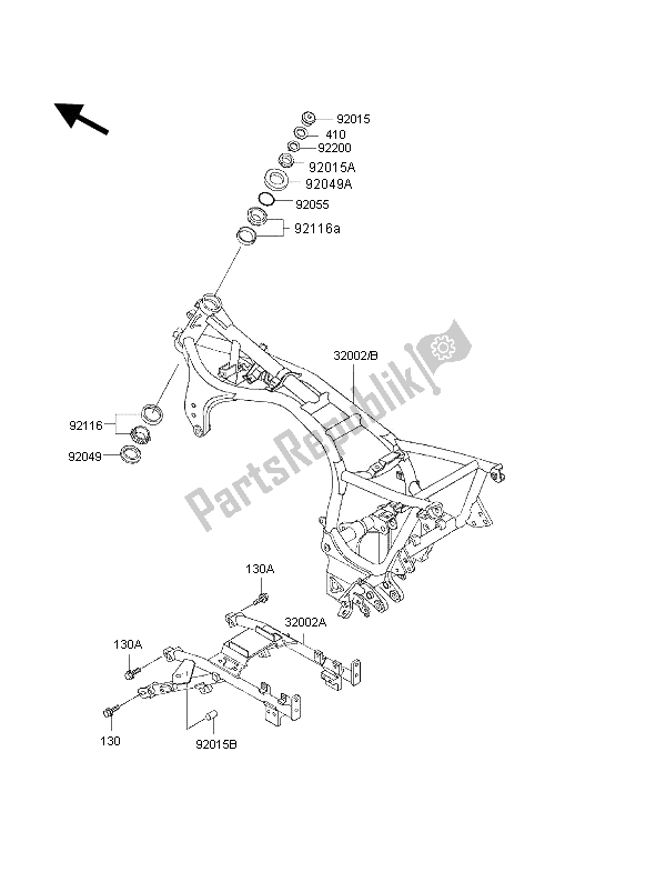 All parts for the Frame of the Kawasaki 1000 GTR 1997