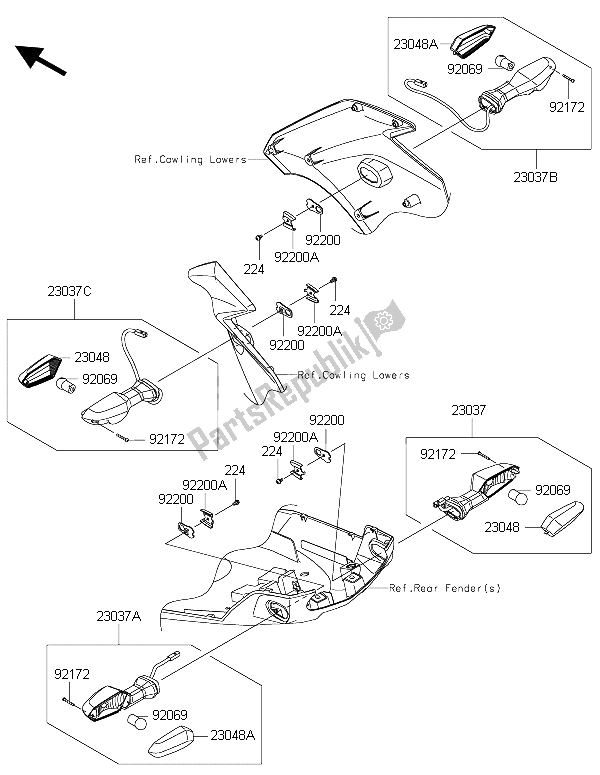All parts for the Turn Signals of the Kawasaki Versys 1000 2015