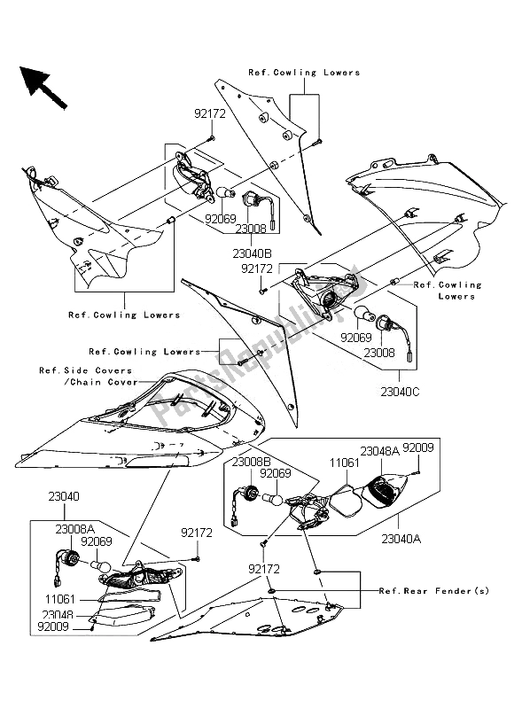 All parts for the Turn Signals of the Kawasaki Ninja ZX 10R 1000 2007