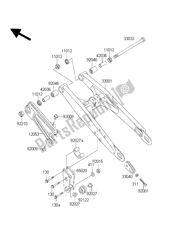 All parts for the Swingarm of the Kawasaki KX 60 2003