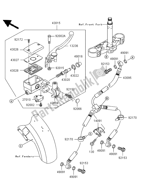 All parts for the Front Master Cylinder of the Kawasaki VN 1600 Mean Streak 2006