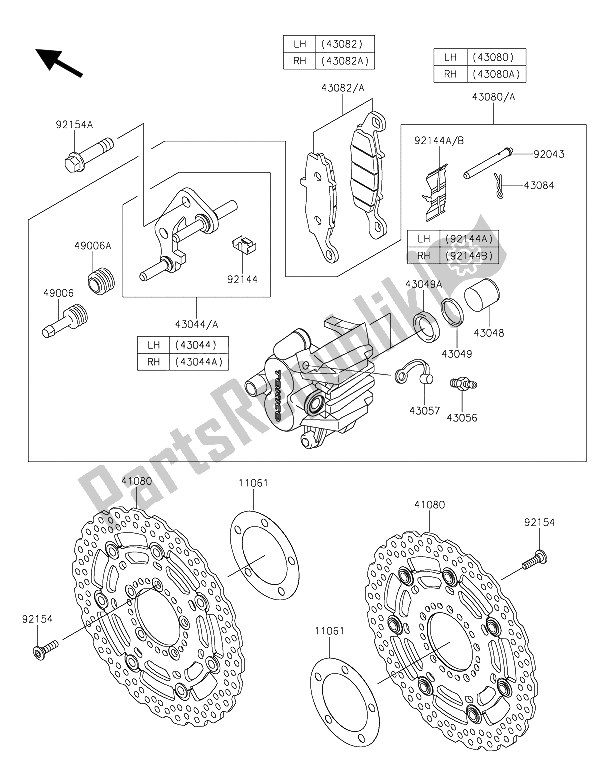 All parts for the Front Brake of the Kawasaki ER 6N 650 2015