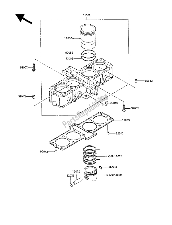 All parts for the Cylinder & Piston(s) of the Kawasaki GPX 600R 1989