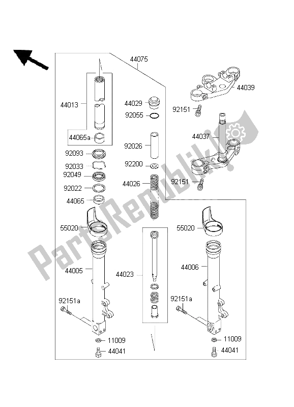 All parts for the Front Fork of the Kawasaki ZR 7S 750 2001