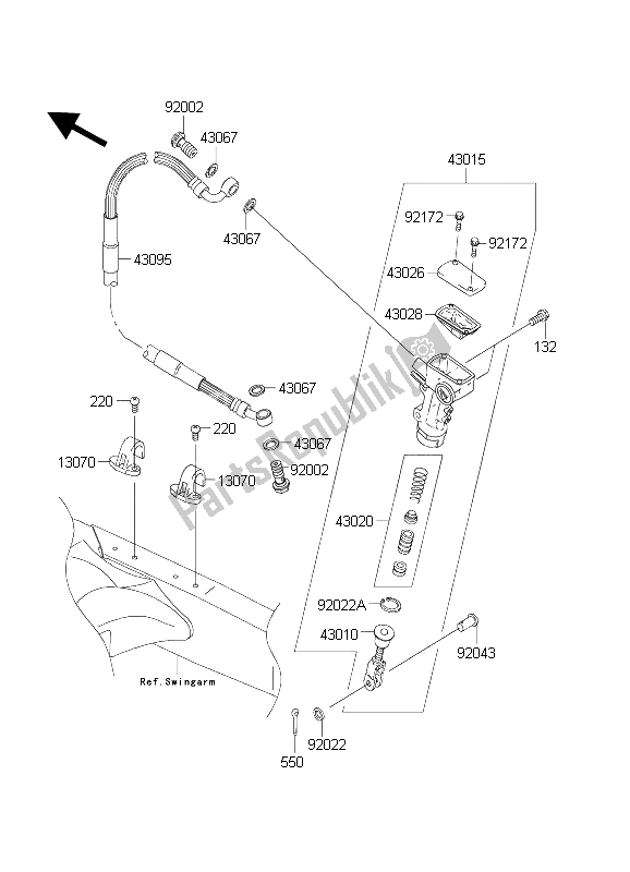 All parts for the Rear Master Cylinder of the Kawasaki KX 250 2004