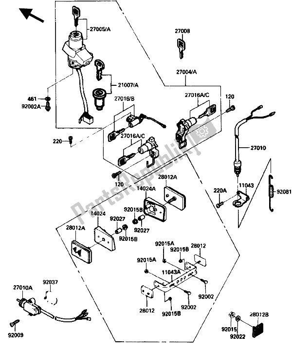 All parts for the Ignition Switch of the Kawasaki GPZ 750R 1986
