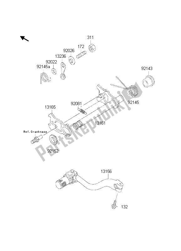 All parts for the Gear Change Mechanism of the Kawasaki KX 250 2002