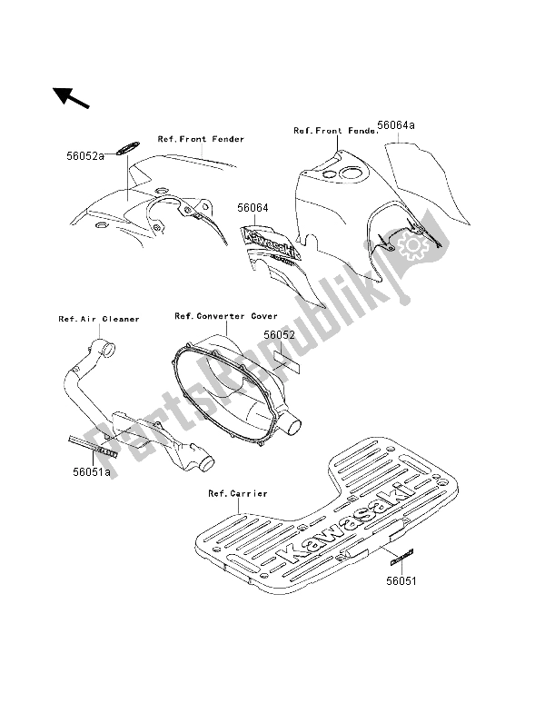 All parts for the Decals (red) (eu) of the Kawasaki KVF 300 4X4 2001