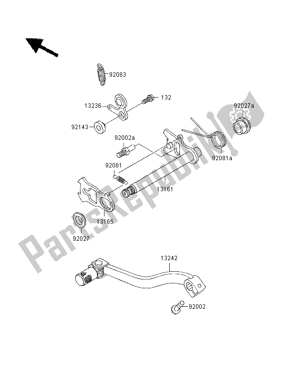 All parts for the Gear Change Drum Mechanism of the Kawasaki KX 80 SW LW 1996