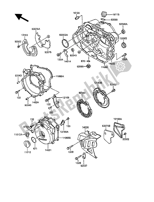 All parts for the Engine Cover of the Kawasaki KLR 250 1990