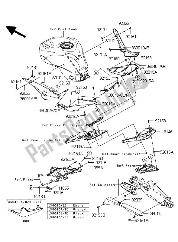 Tutte le parti per il Coperture Laterali E Copertura A Catena del Kawasaki Ninja ZX 10R 1000 2009