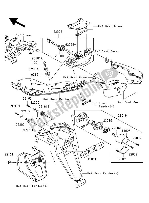 All parts for the Taillight of the Kawasaki ER 6F 650 2006
