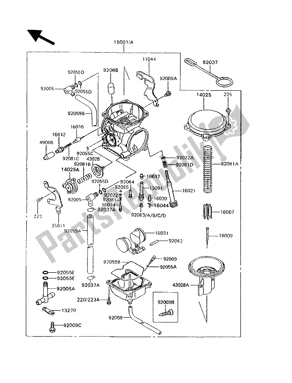 Toutes les pièces pour le Carburateur du Kawasaki KLR 600 1993