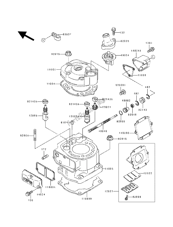 All parts for the Cylinder Head & Cylinder of the Kawasaki KDX 125 1992