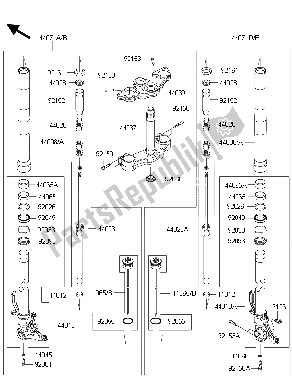 All parts for the Front Fork of the Kawasaki Z 1000 SX ABS 2015