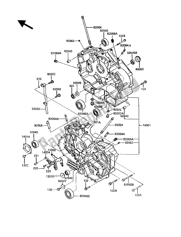 All parts for the Crankcase of the Kawasaki VN 750 Twin 1988