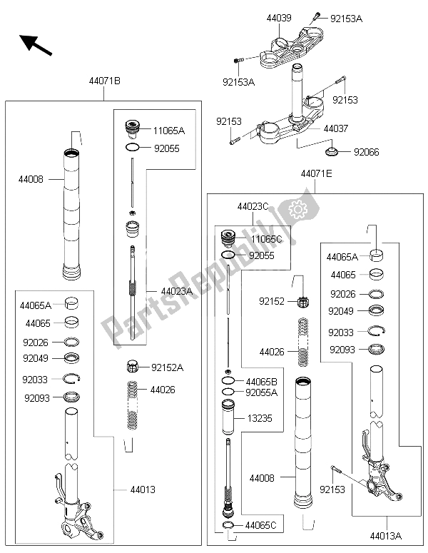 All parts for the Front Fork of the Kawasaki Ninja ZX 6R 600 2015