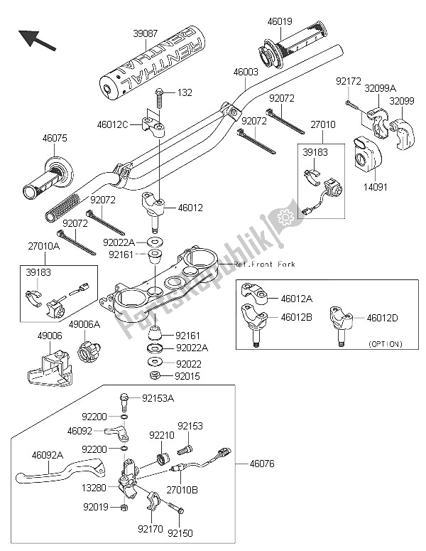 All parts for the Handlebar of the Kawasaki KLX 450R 2016