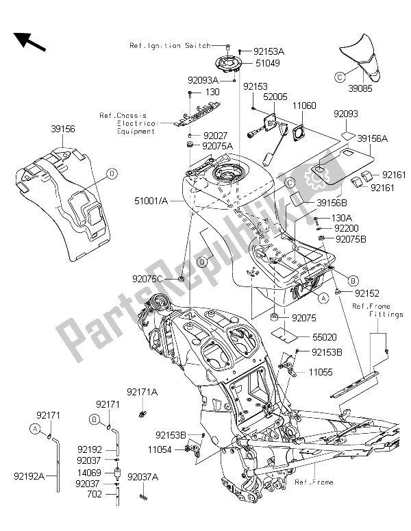 All parts for the Fuel Tank of the Kawasaki 1400 GTR ABS 2015