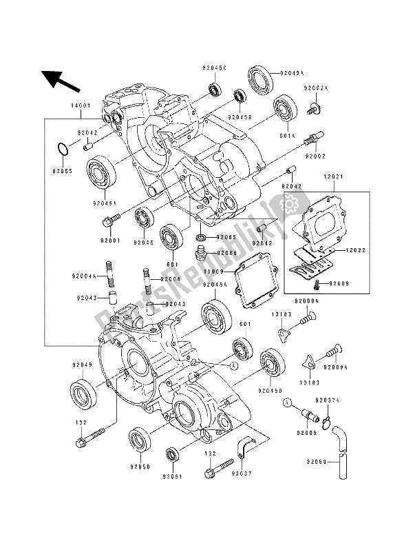 All parts for the Crankcase of the Kawasaki KX 125 1992