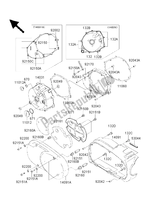 Toutes les pièces pour le Capot Moteur Gauche du Kawasaki VN 1500 Drifter 2001