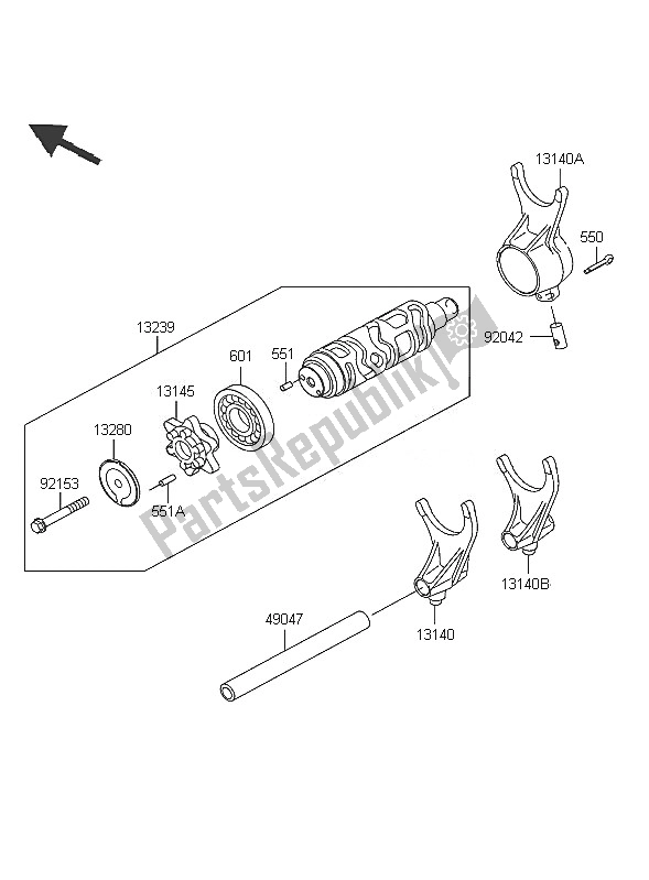 All parts for the Gear Change Drum & Shift Fork of the Kawasaki VN 1600 Mean Streak 2005