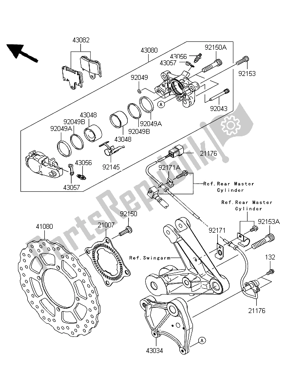 Tutte le parti per il Freno Posteriore del Kawasaki 1400 GTR 2008