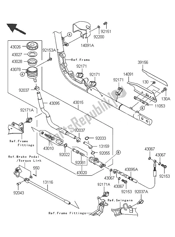 All parts for the Rear Master Cylinder of the Kawasaki VN 2000 2005