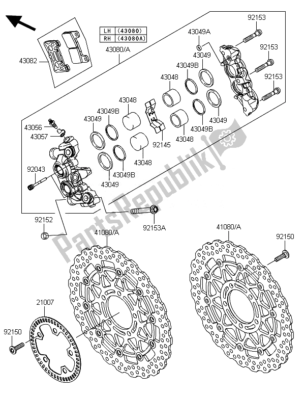 All parts for the Front Brake of the Kawasaki Ninja ZX 10R 1000 2014