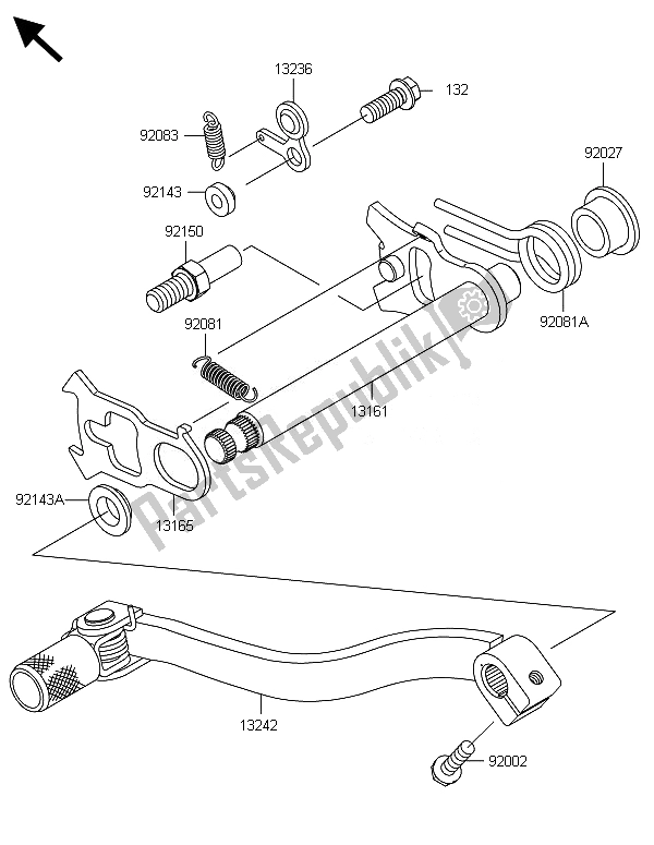 All parts for the Gear Change Mechanism of the Kawasaki KX 85 LW 2014