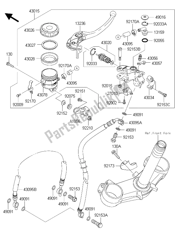 All parts for the Front Master Cylinder of the Kawasaki Ninja ZX 6R 600 2015