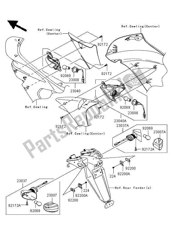 Wszystkie części do Kierunkowskazy Kawasaki ER 6F 650 2008