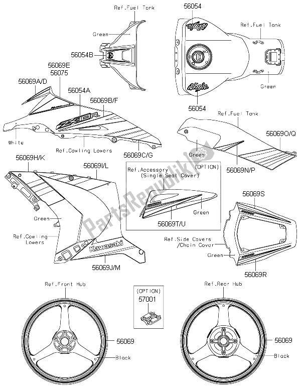 All parts for the Decals (green) 2 of the Kawasaki Ninja ZX 10R 1000 2015